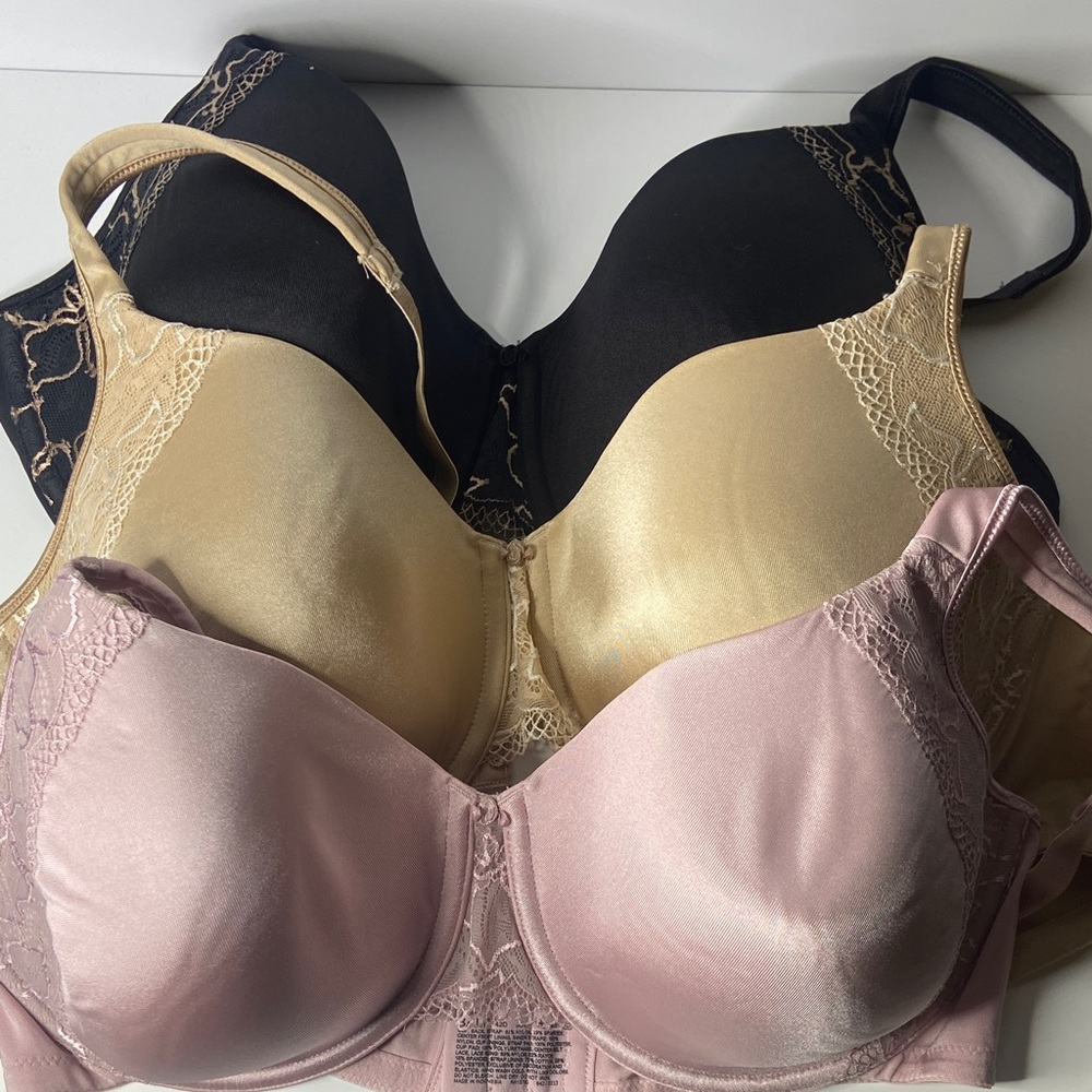 Bali Lace Trimmed Bra Set - Pink, Black, Tan - Picture 3 of 7